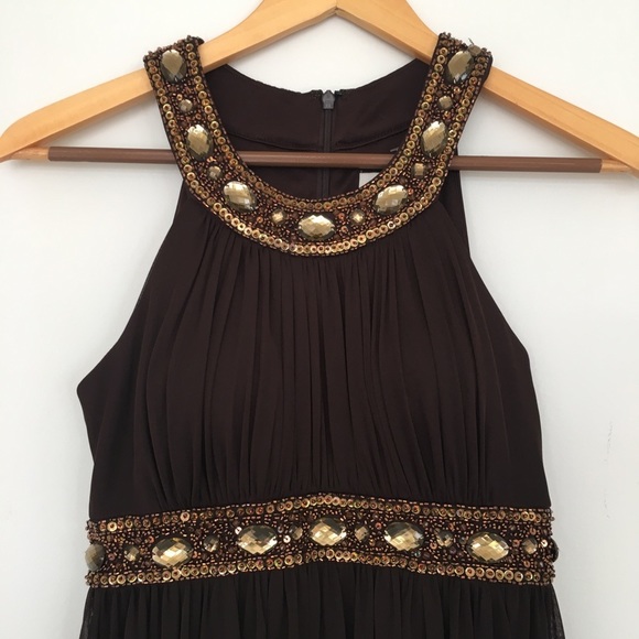 EUC Cache short brown beaded formal cocktail dress - Picture 2 of 6